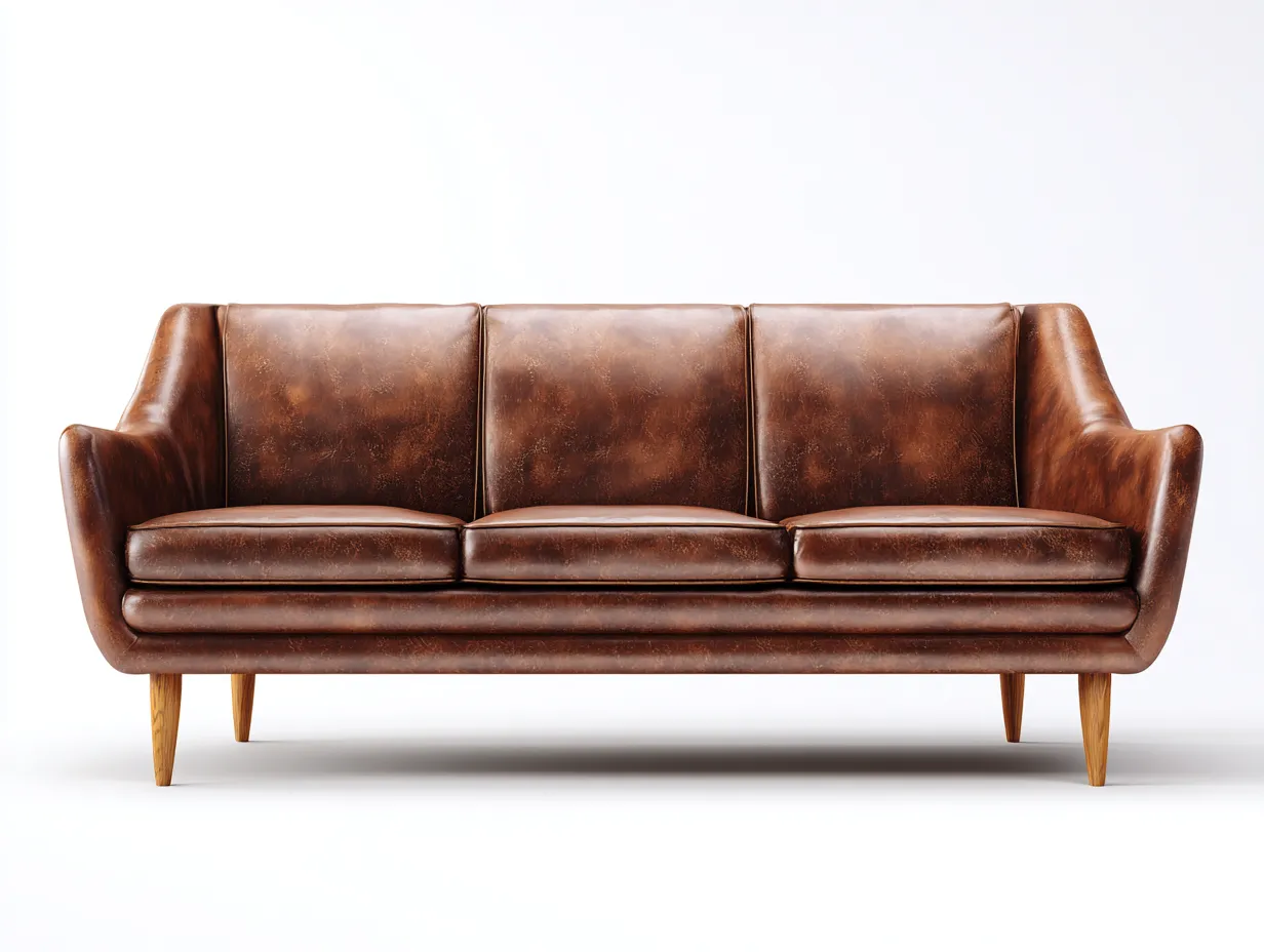 Canapé 3 places-cuir-bois-224x92x84 cm-marron-style rétro-Homigoden