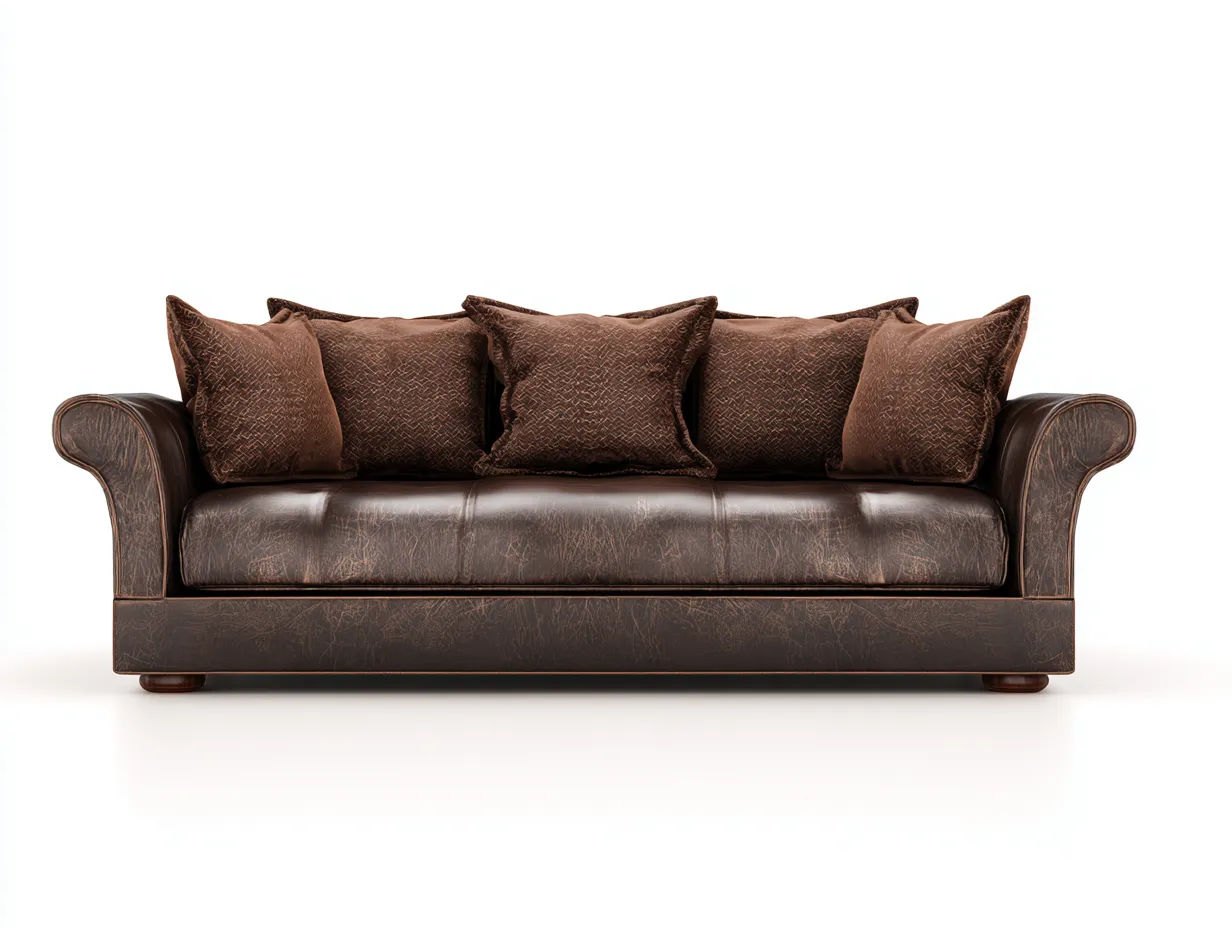 Canapé 3 places-cuir-bois-218x94x82 cm-marron foncé-style classique-Homigoden