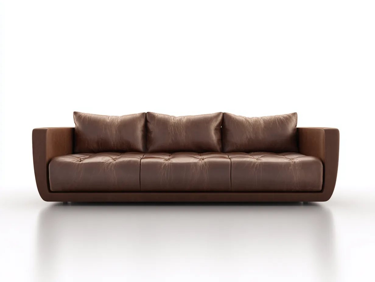 Canapé 3 places-cuir-242x102x78 cm-marron-style minimaliste-Homigoden