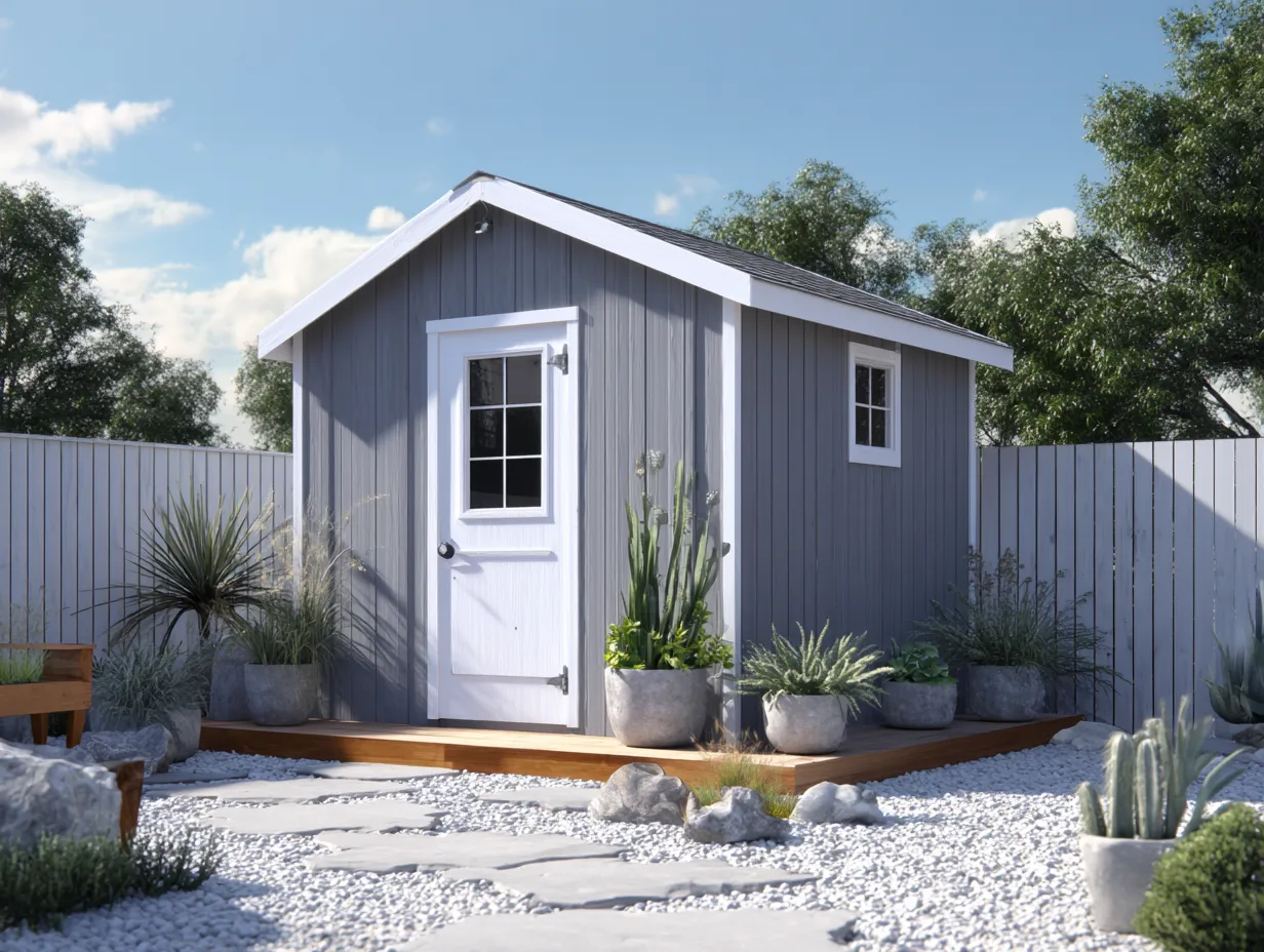 Abri de jardin - bois - 246x182x210 cm - gris-blanc - style contemporain-Homigoden