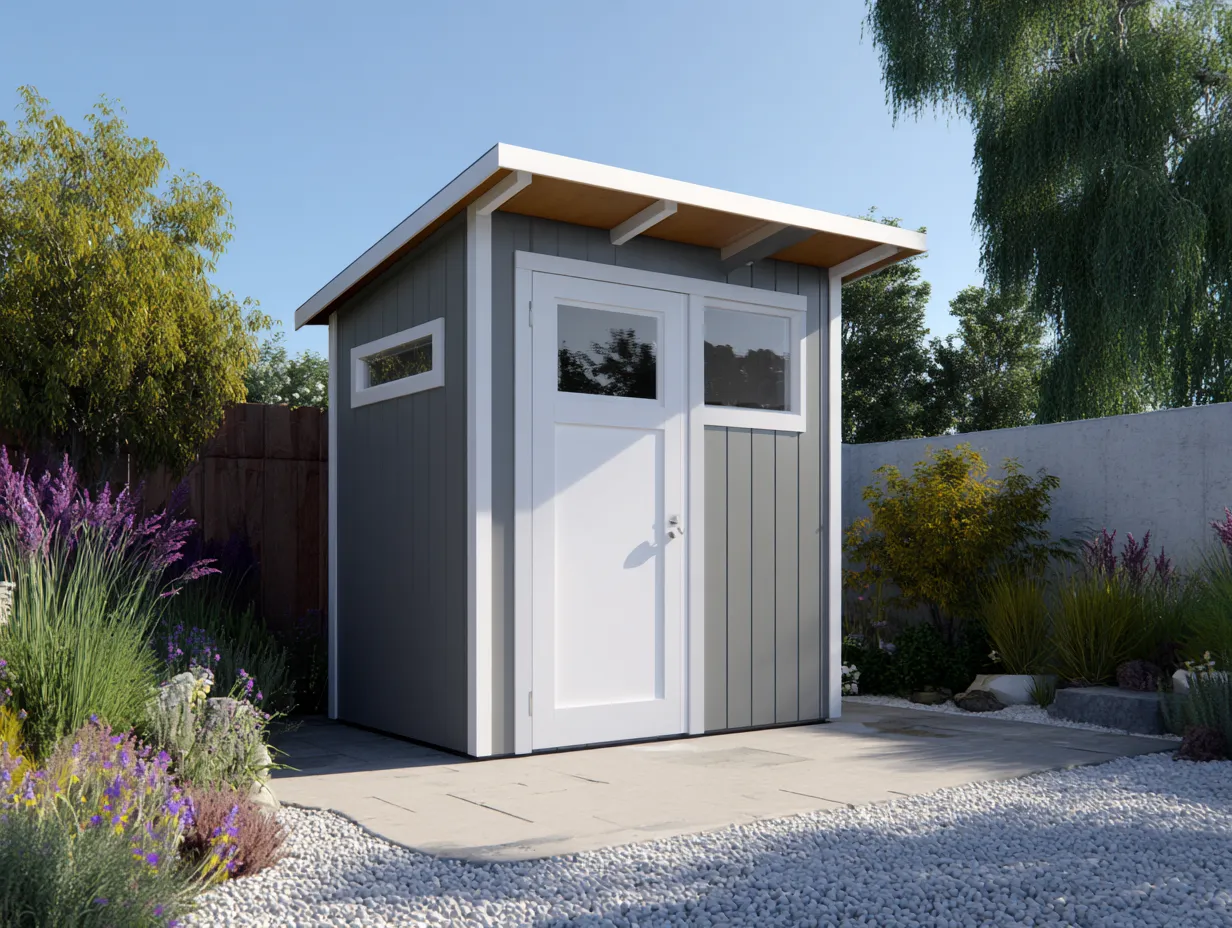 Abri de jardin - bois - 198x128x195 cm - gris-blanc - style contemporain-Homigoden