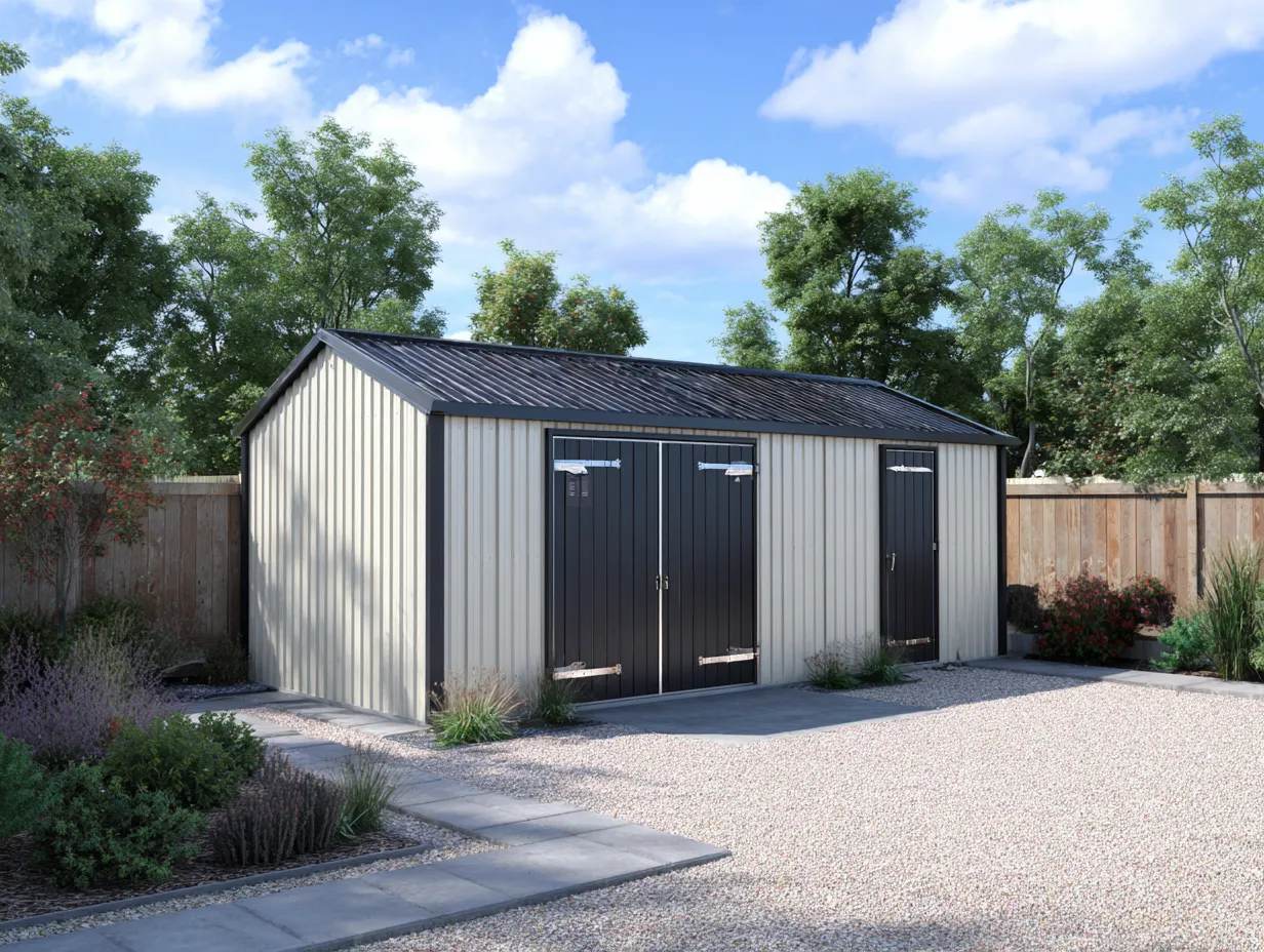 Abri de jardin - métal - 412x236x221 cm - gris clair-gris foncé - style industriel-Homigoden