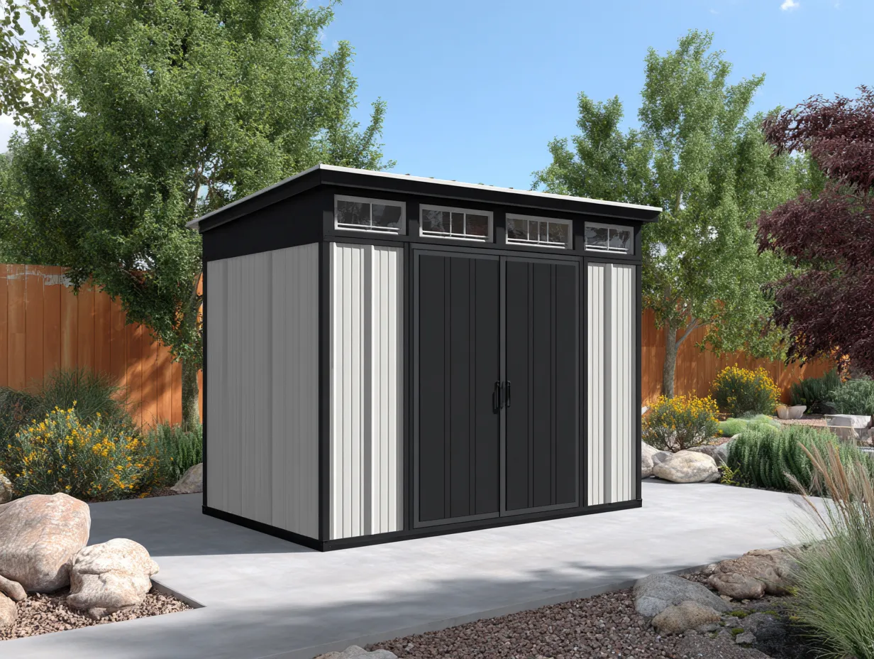 Abri de jardin - métal - 214x132x193 cm - gris-noir - design moderne-Homigoden