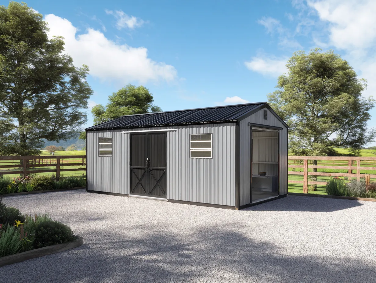 Abri de jardin - acier - 380x240x225 cm - gris clair-gris foncé - style moderne-Homigoden