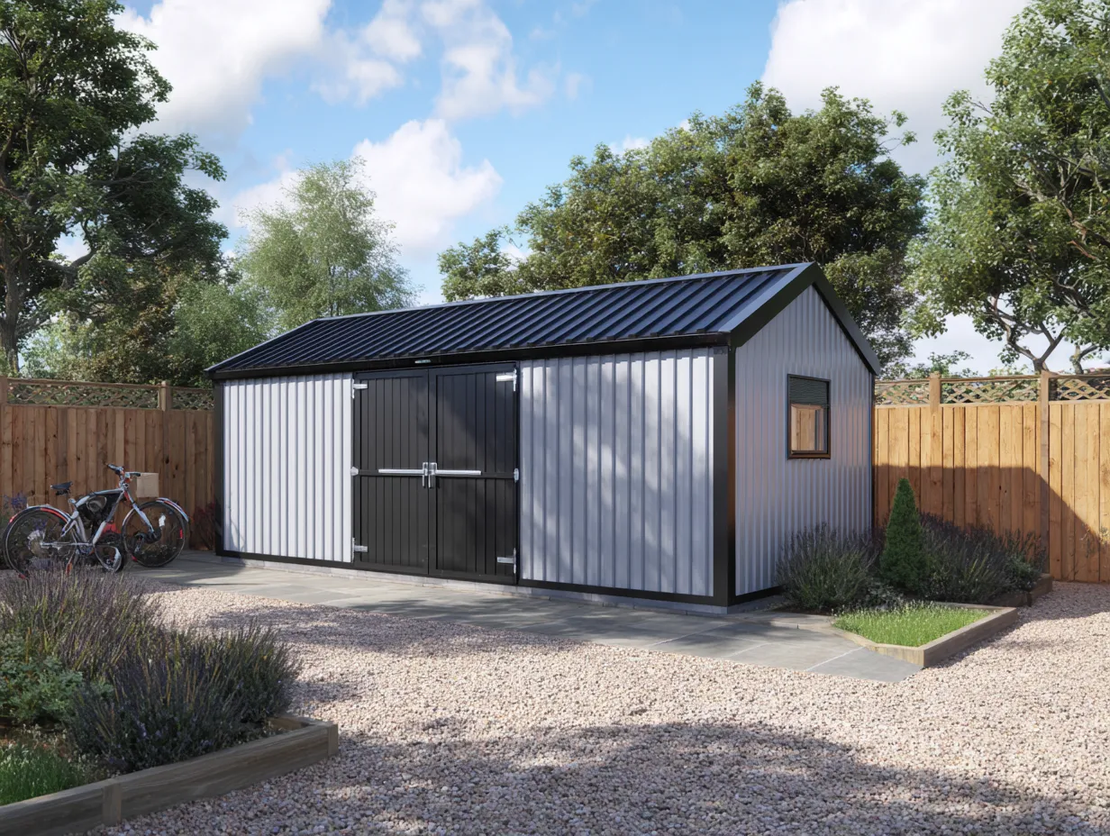 Abri de jardin - métal - 398x214x218 cm - gris clair-gris foncé - style industriel-Homigoden