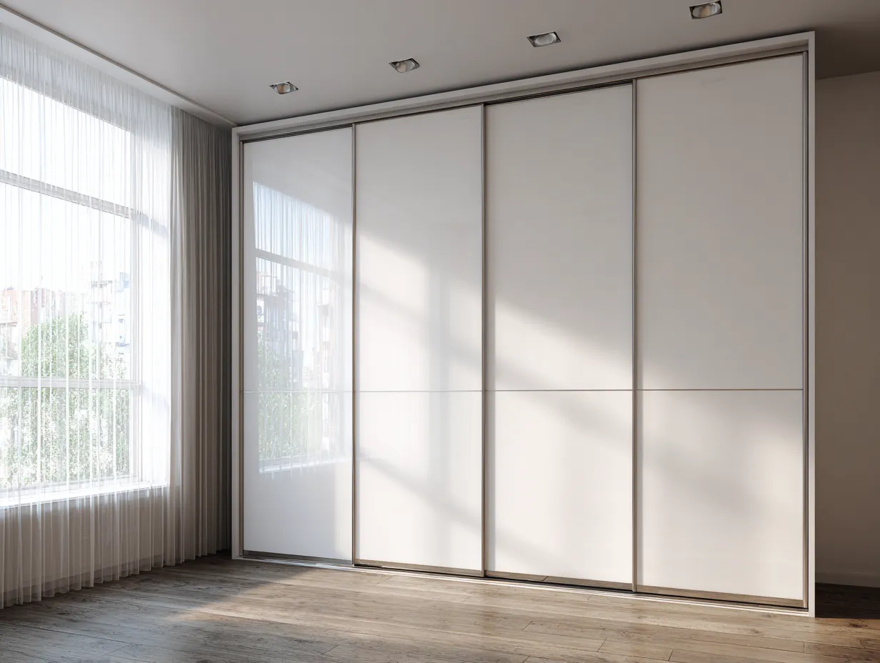 Armoire - bois-verre-métal - 240x65x220 cm - blanc - style contemporain-Cottamyhome