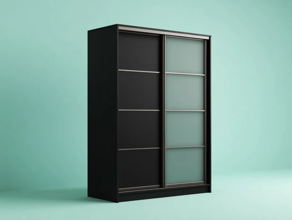 Armoire - bois-verre-métal - 145x64x215 cm - noir-gris - style moderne-Cottamyhome