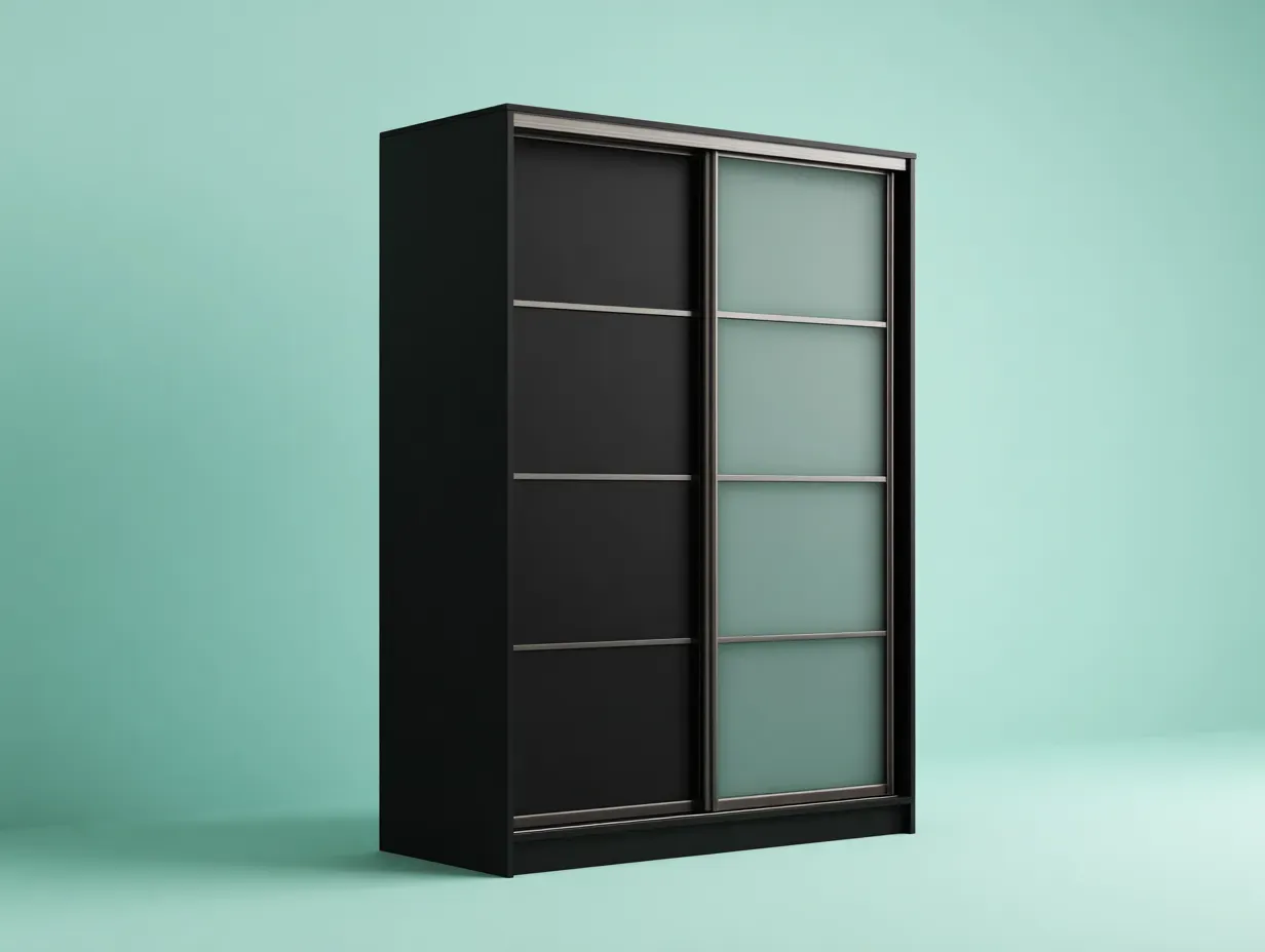 Armoire - bois-verre-métal - 145x64x215 cm - noir-gris - style moderne-Cottamyhome