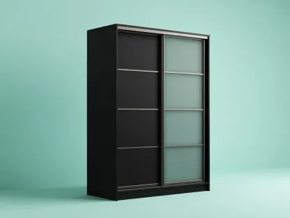 Armoire - bois-verre-métal - 145x64x215 cm - noir-gris - style moderne-Cottamyhome