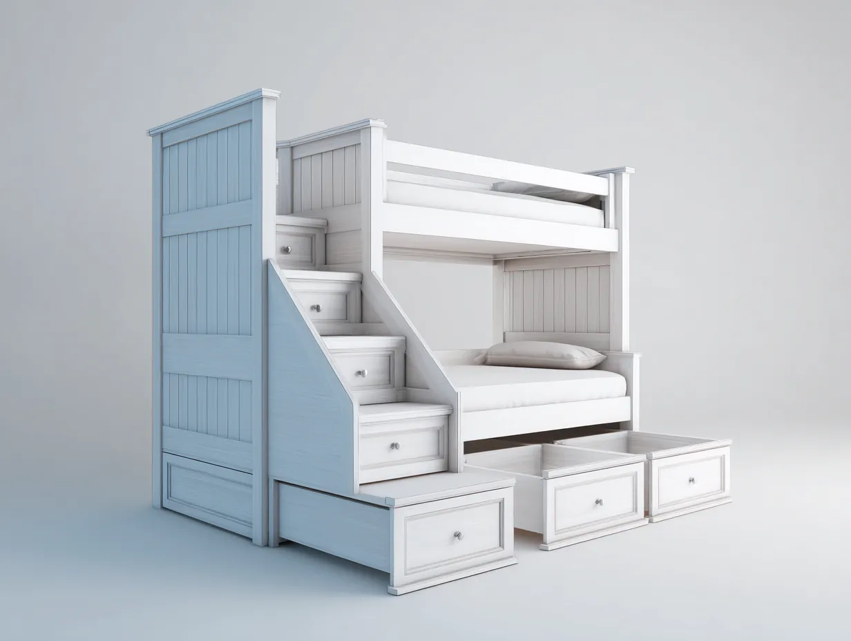 Lits superposés - bois massif - 205x104x172 cm - blanc-bleu clair - style scandinave fonctionnel-Cottamyhome