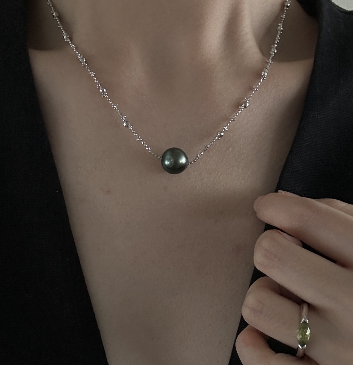 All-over sterling silver Tahitian fairy necklace