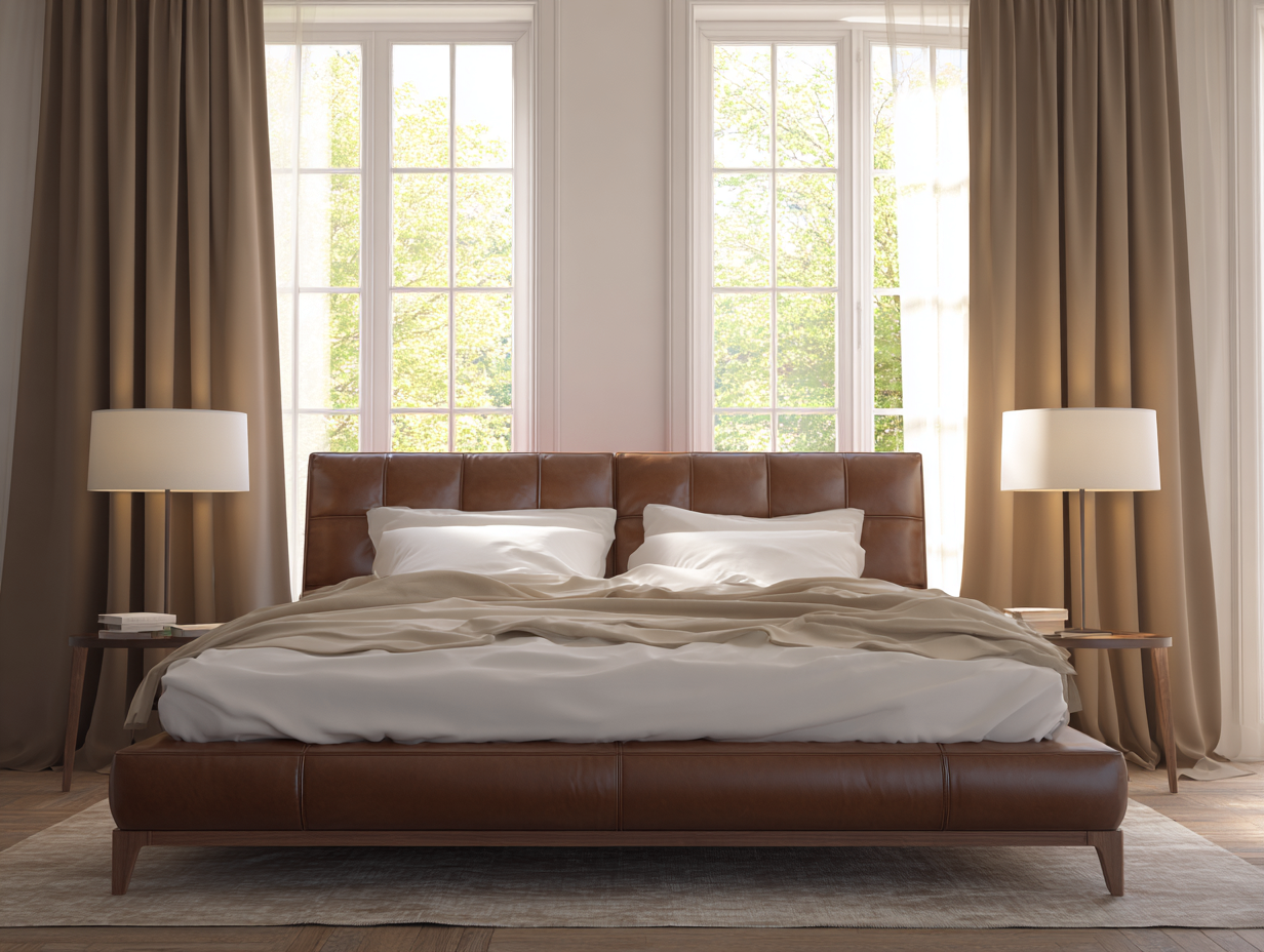 Camas dobles-cuero sintético-210x165x104 cm-marrón-estilo moderno-Habitatsta