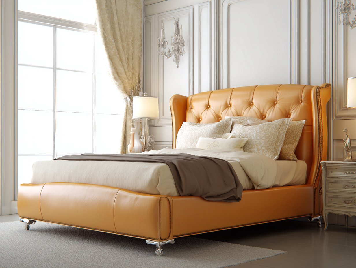 Camas dobles-cuero-210x168x102 cm-marrón-estilo clásico-Habitatsta