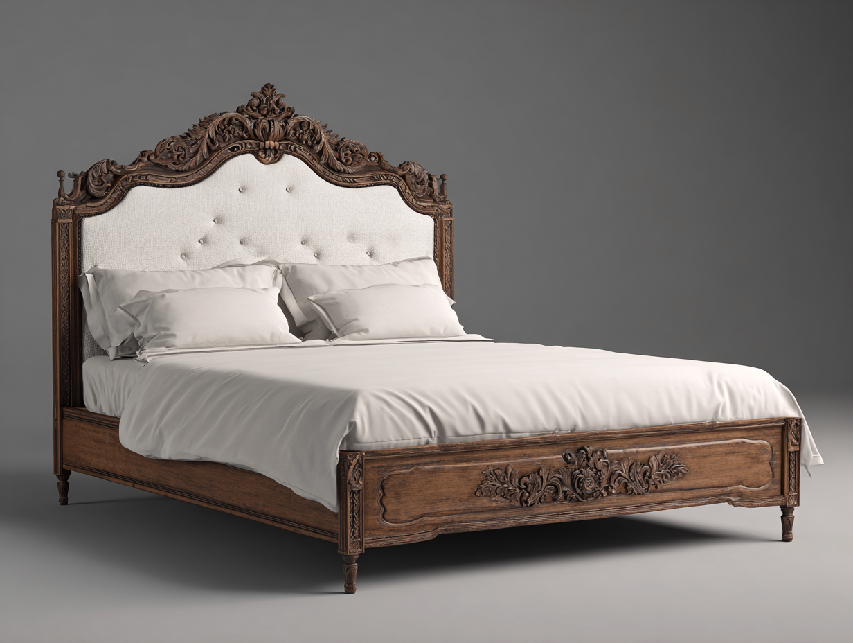 Camas dobles-madera-tela-214x172x128 cm-marrón/blanco-estilo clásico-Habitatsta