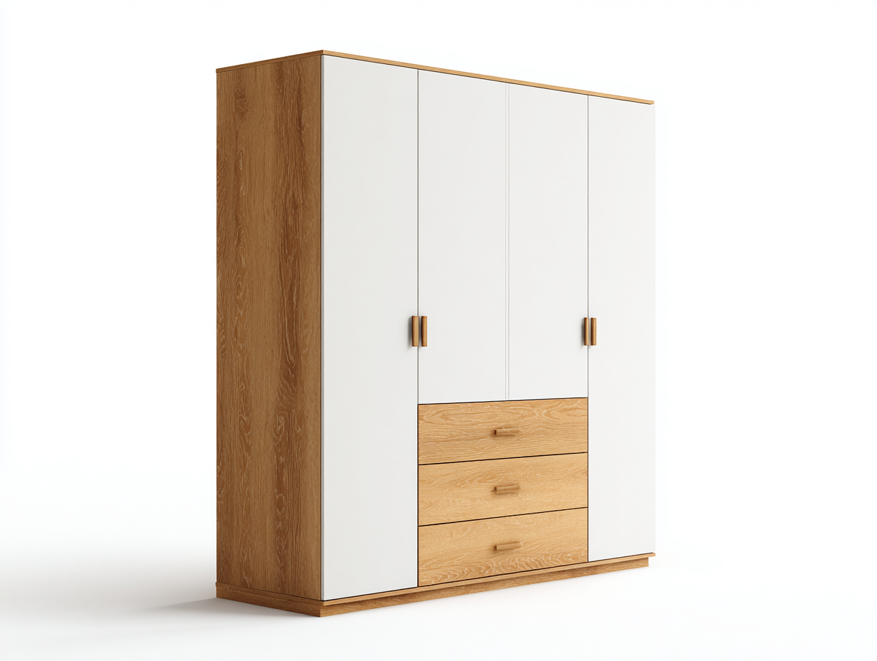 Wardrobe 180×60×200 cm - White and Oak - for bedroom