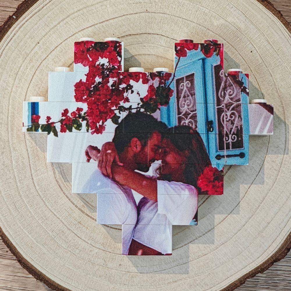 Custom Couple Figure Box with Brick Photo Valentine's Day Gift For Boyfriend Girfriend