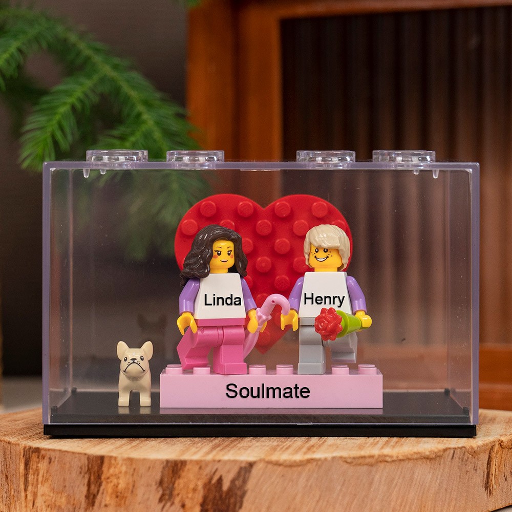 Custom Couple Figure Box with Brick Photo Valentine's Day Gift For Boyfriend Girfriend