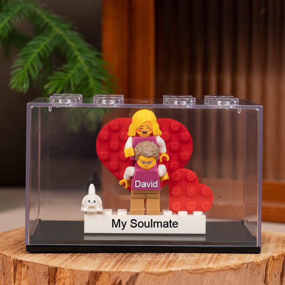 Custom Couple Figure Box with Brick Photo Valentine's Day Gift For Boyfriend Girfriend