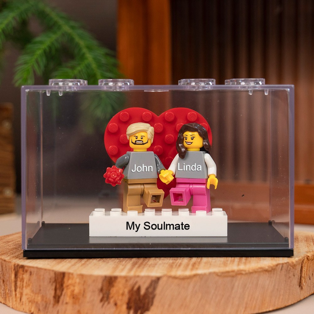 Custom Couple Figure Box with Brick Photo Valentine's Day Gift For Boyfriend Girfriend