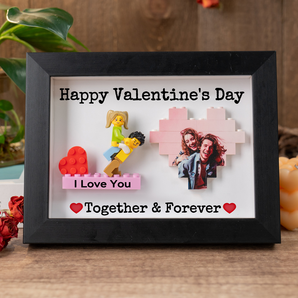 Personalized Couple Figure Frame with Brick Photo Valentine's Day Gift