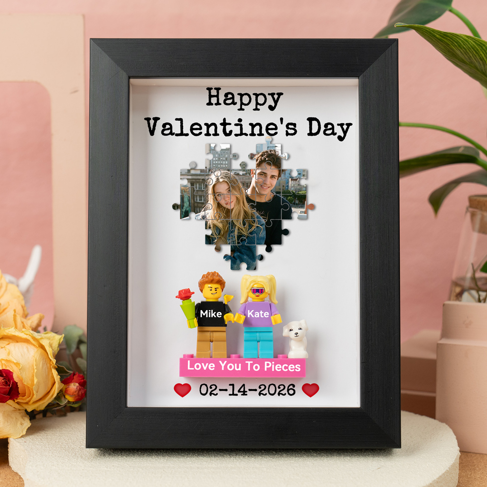 Personalized Couple Figure Frame with Puzzle Photo Valentine's Day Gift