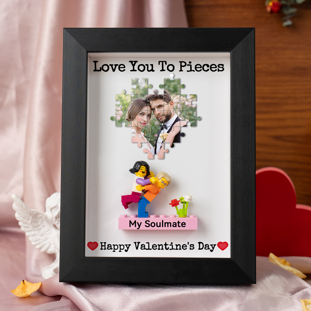 Personalized Couple Figure Frame with Puzzle Photo Valentine's Day Gift