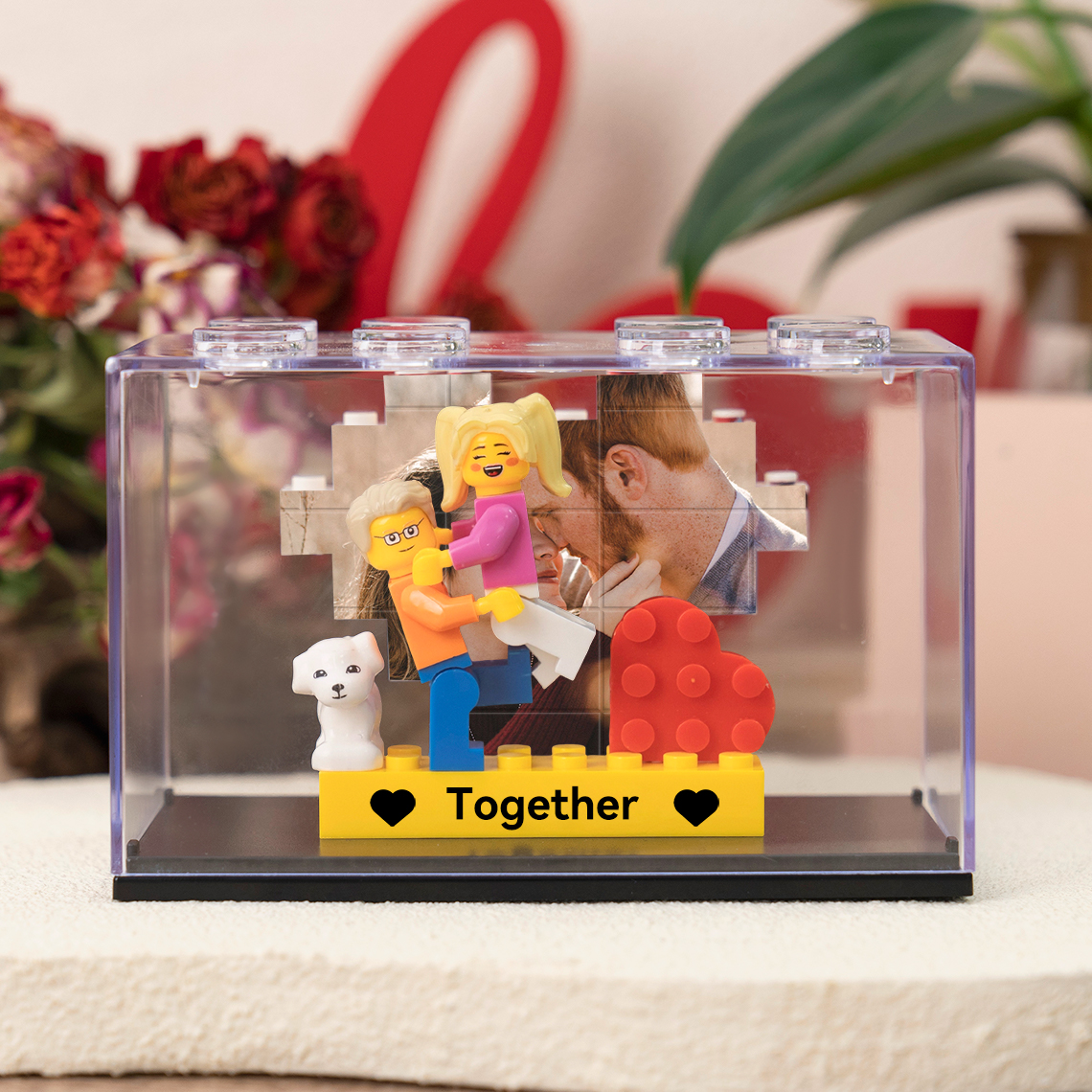 Custom Couple Figure Box with Brick Photo Valentine's Day Gift For Boyfriend Girfriend