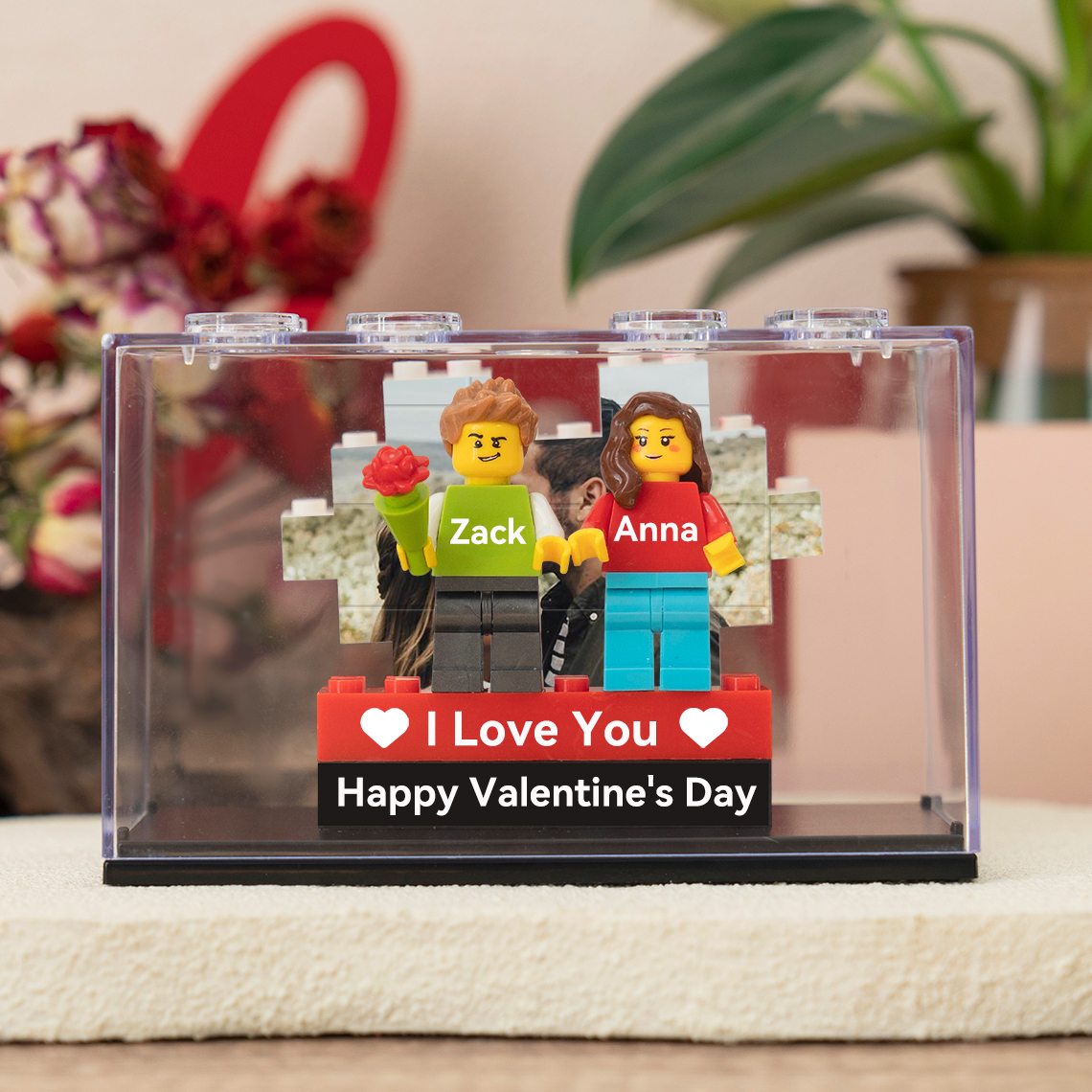 Custom Couple Figure Box with Brick Photo Valentine's Day Gift For Boyfriend Girfriend