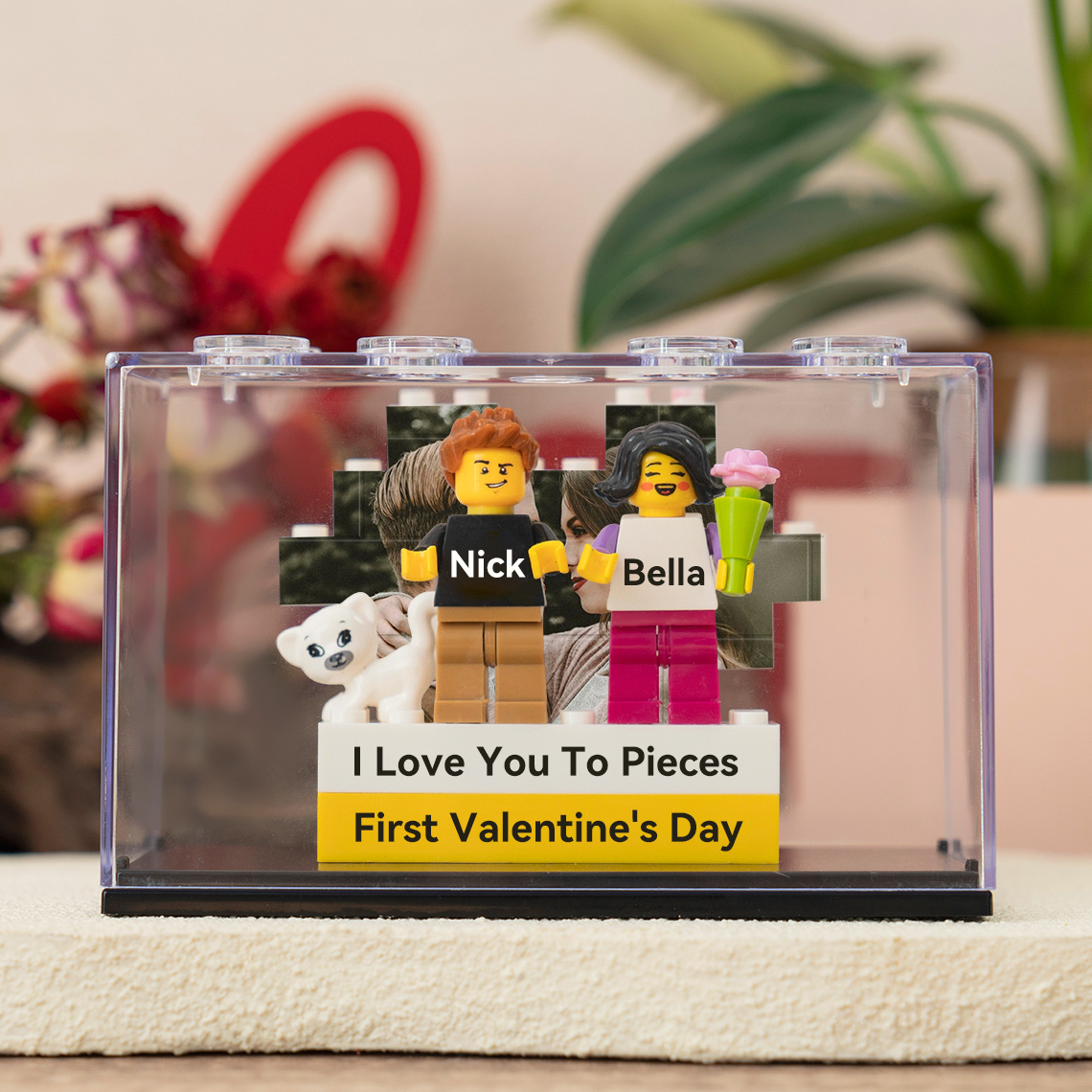 Custom Couple Figure Box with Brick Photo Valentine's Day Gift For Boyfriend Girfriend