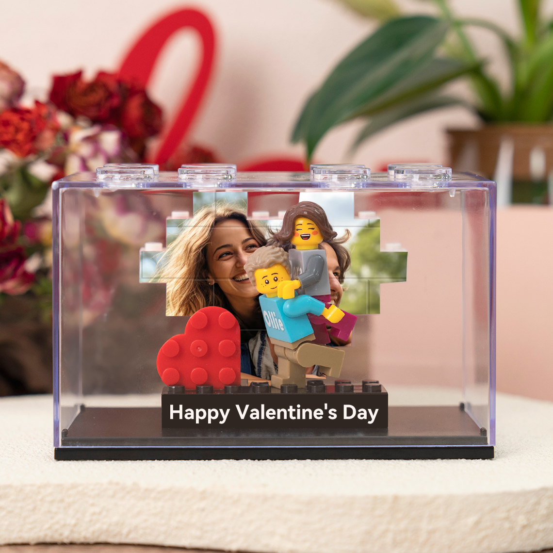 Custom Couple Figure Box with Brick Photo Valentine's Day Gift For Boyfriend Girfriend