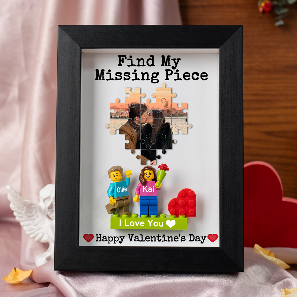 Personalized Couple Figure Frame with Puzzle Photo Valentine's Day Gift