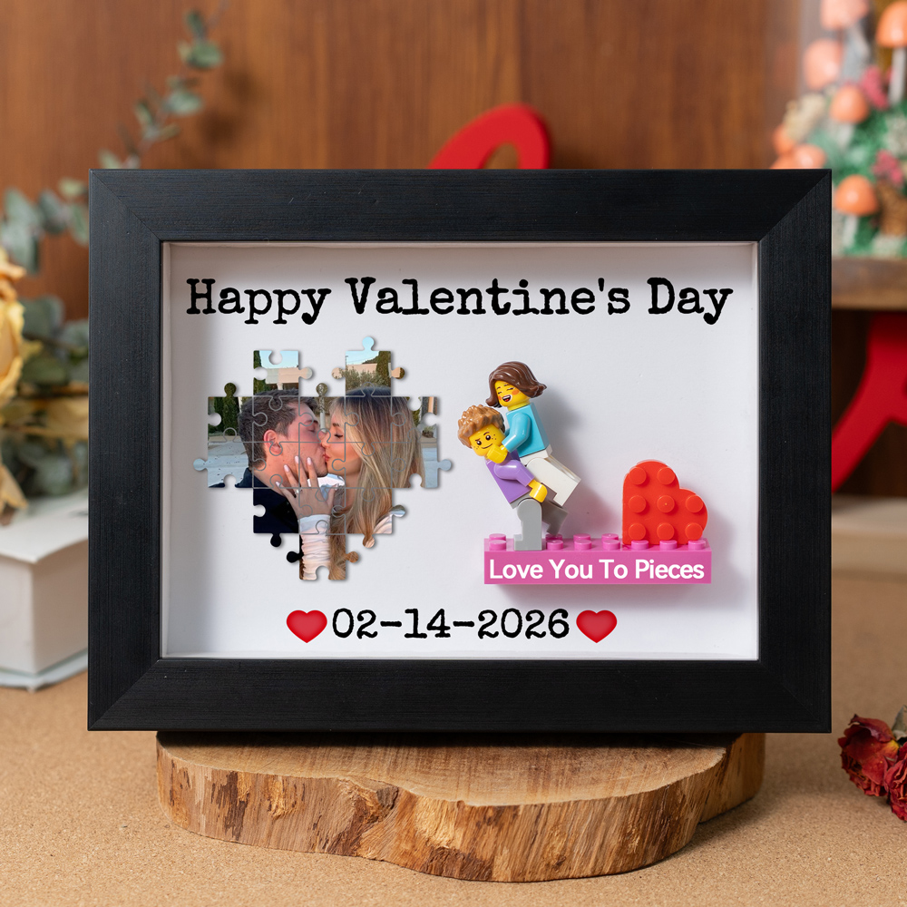 Custom Couple Figure Frame with Puzzle Photo Valentine's Day Gift