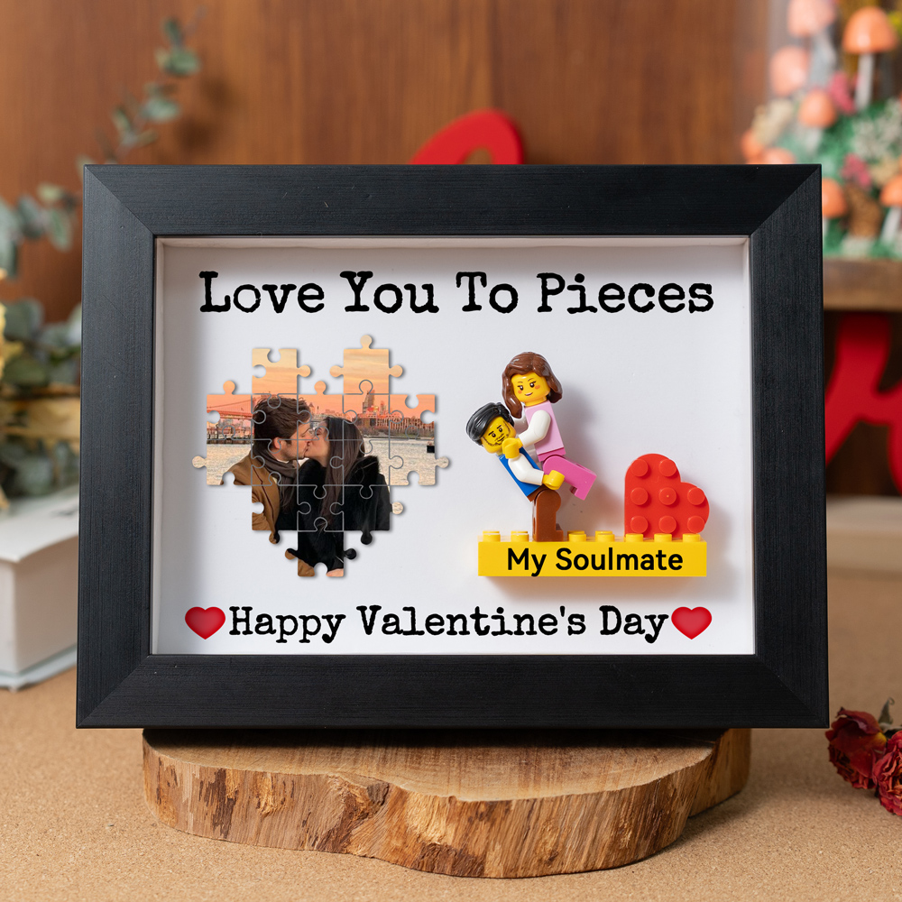 Custom Couple Figure Frame with Puzzle Photo Valentine's Day Gift