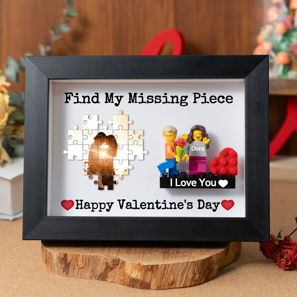 Custom Couple Figure Frame with Puzzle Photo Valentine's Day Gift