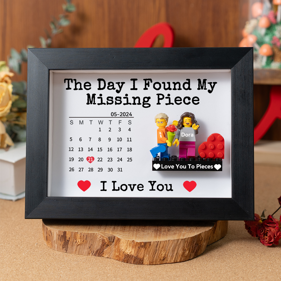 Custom Couple Figure Frame with Calendar Valentine's Day Gift Anniversary Gift Ideas