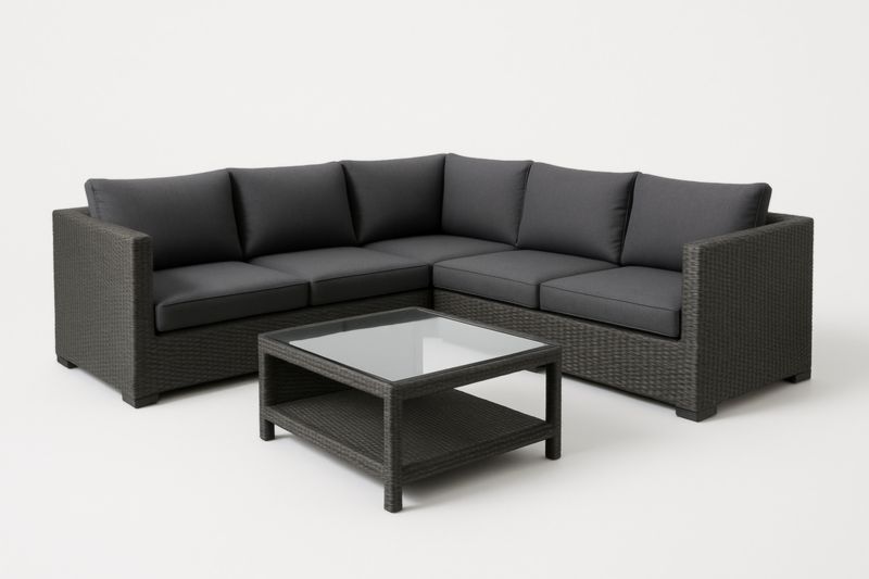 Ensemble de salon d'extérieur modulable en résine avec table basse en verre