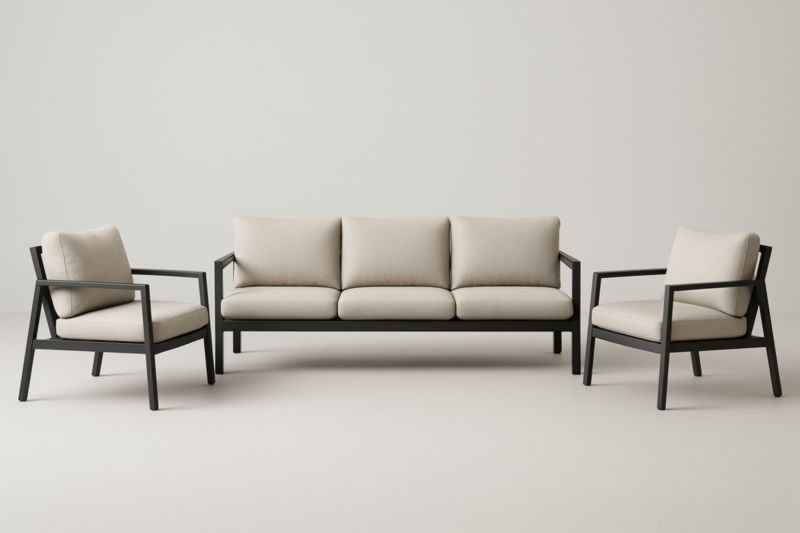 Ensemble de meubles d'extérieur en aluminium avec coussins crème