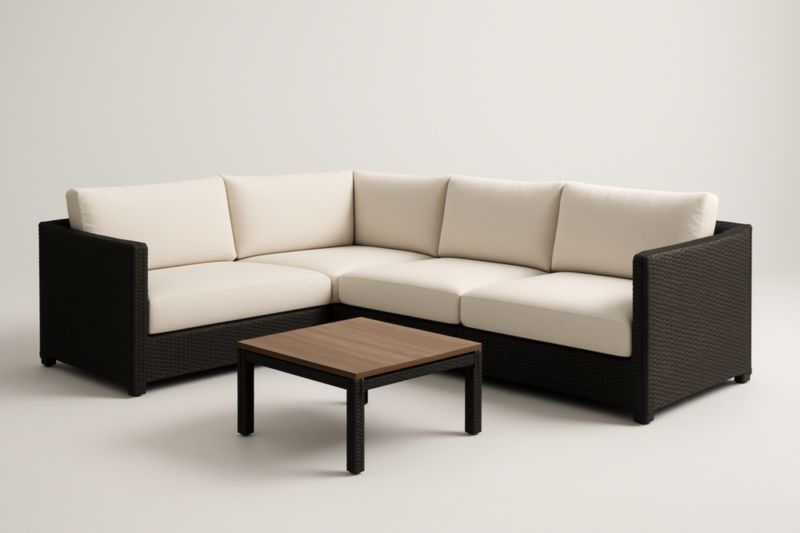 Ensemble de jardin en résine avec coussins beiges et table basse carrée