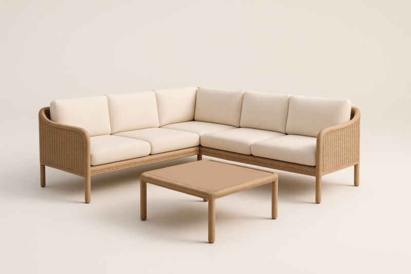 Ensemble de salon d'angle de jardin en rotin synthétique beige