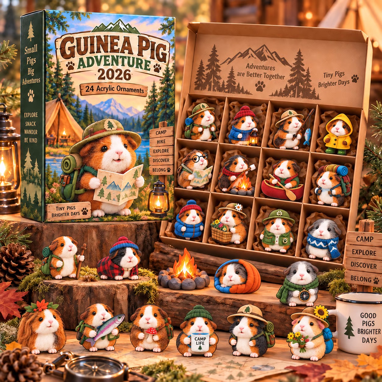🐹🌲 24 Days of Tiny Adventures – Guinea Pig Christmas Collector Countdown 2026-2D Flat Acrylic Design