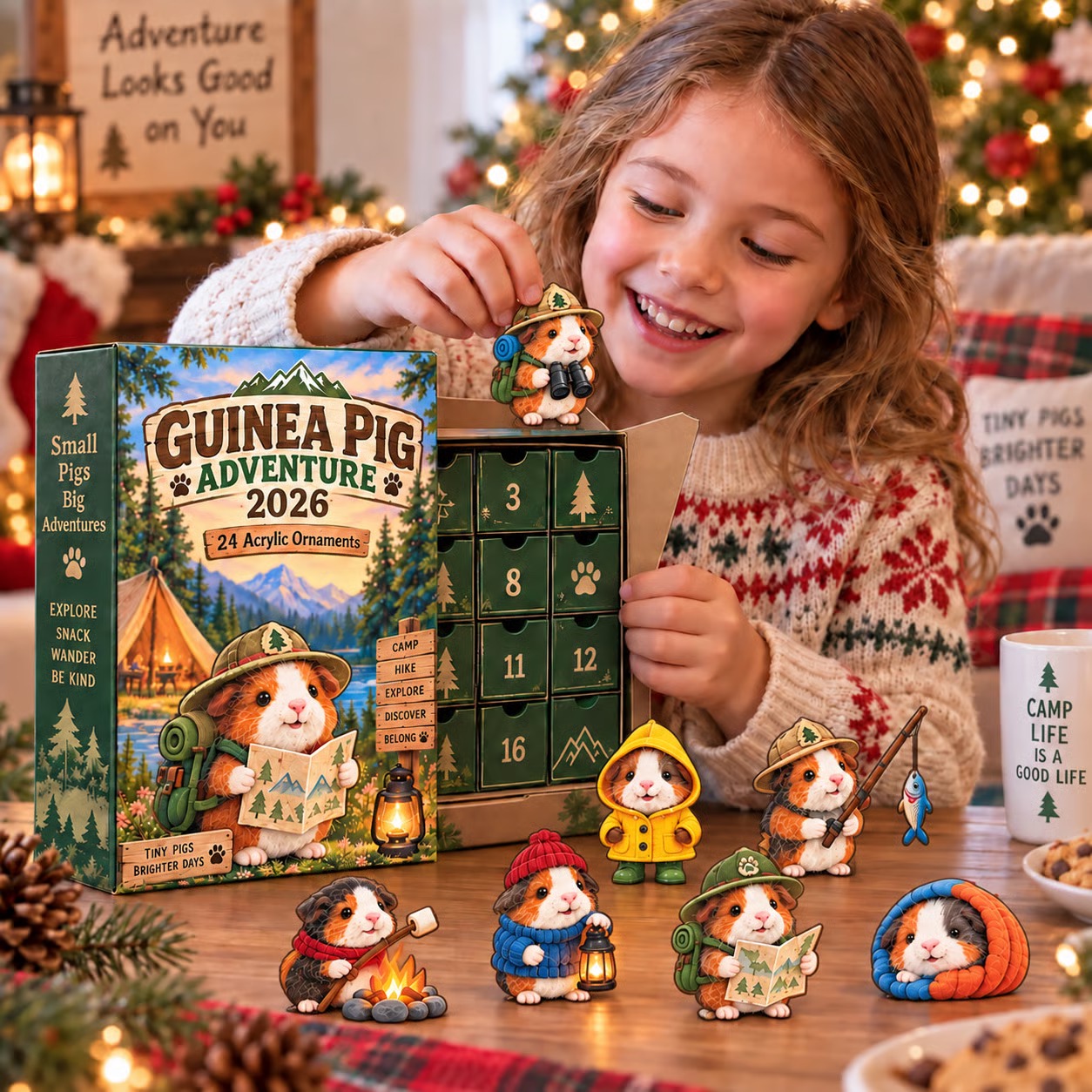 🐹🌲 24 Days of Tiny Adventures – Guinea Pig Christmas Collector Countdown 2026-2D Flat Acrylic Design