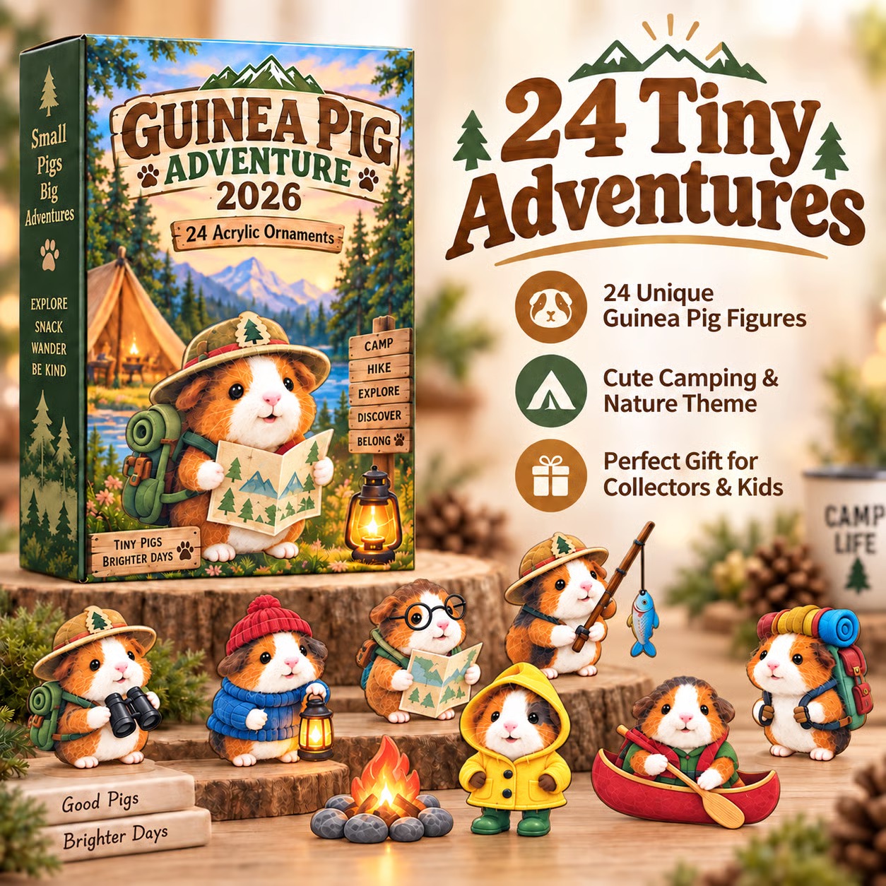 🐹🌲 24 Days of Tiny Adventures – Guinea Pig Christmas Collector Countdown 2026-2D Flat Acrylic Design