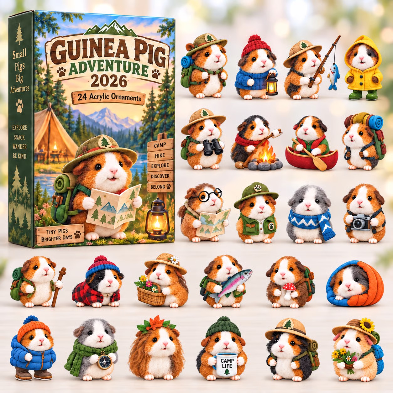 🐹🌲 24 Days of Tiny Adventures – Guinea Pig Christmas Collector Countdown 2026-2D Flat Acrylic Design