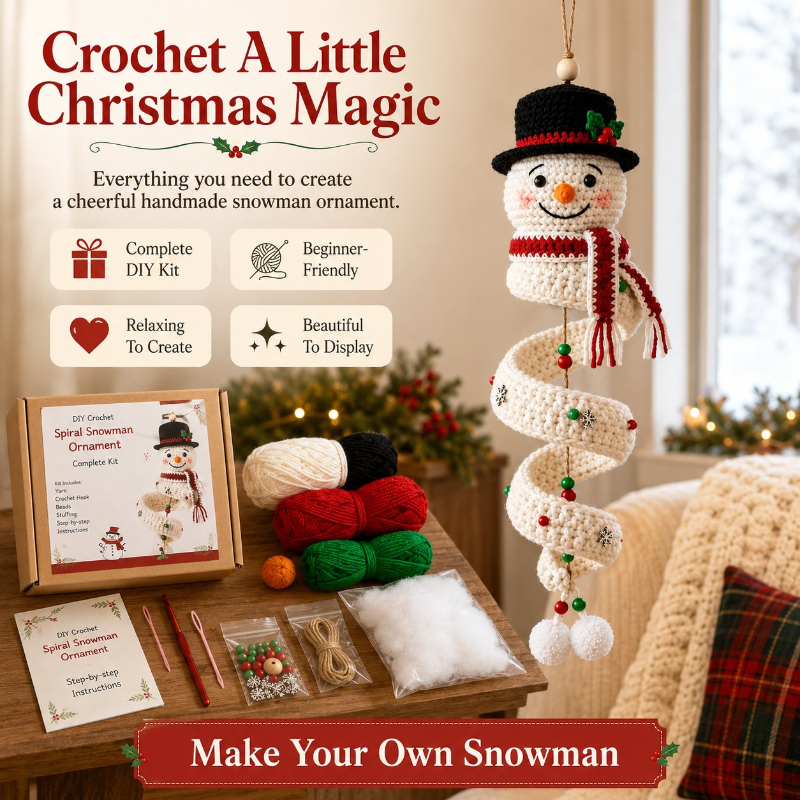 ⛄ Crochet Snowman Ornament DIY Kit | Beginner Set with Yarn, Hook, Beads & Step‑by‑Step Guide 🧶🎄