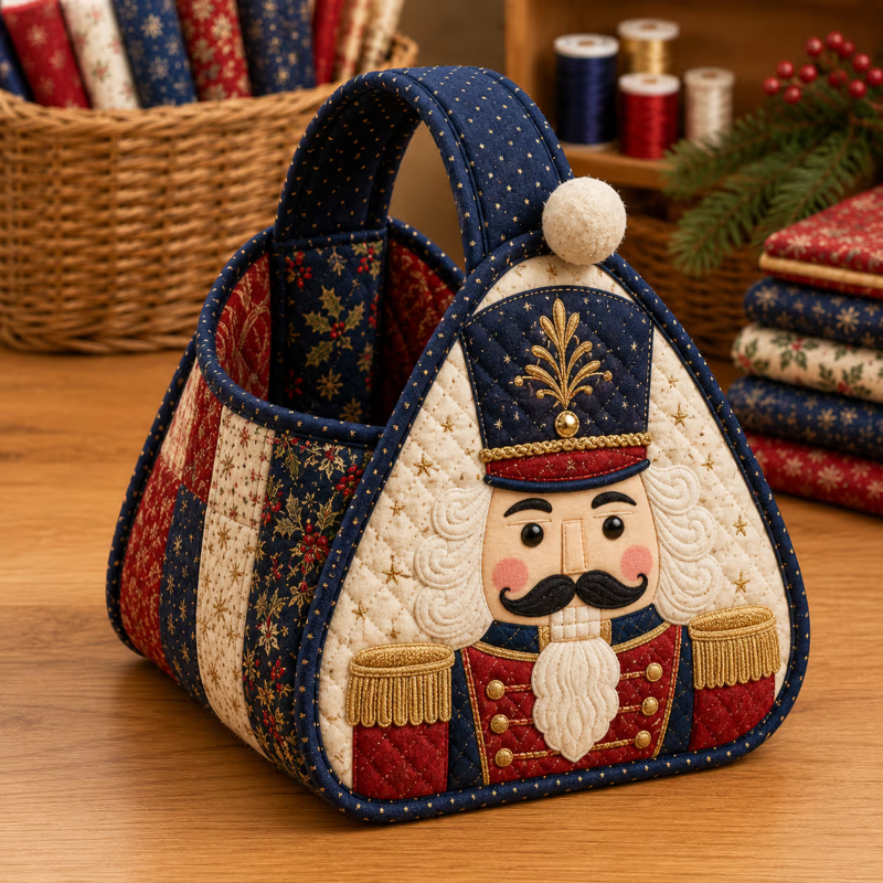 Christmas Quilted Carry Basket Sewing Kit