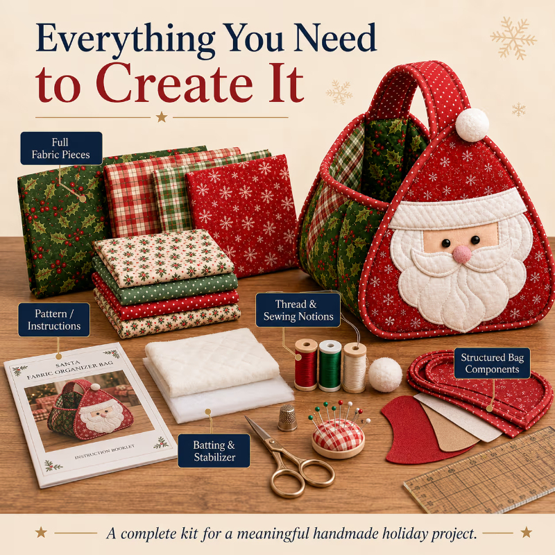 Christmas Quilted Carry Basket Sewing Kit