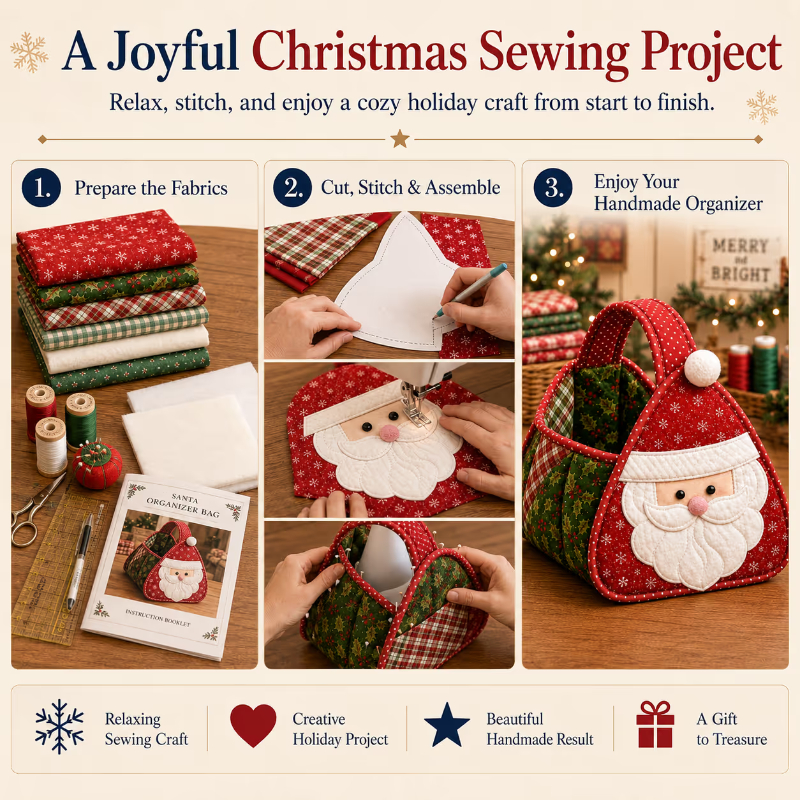 Christmas Quilted Carry Basket Sewing Kit