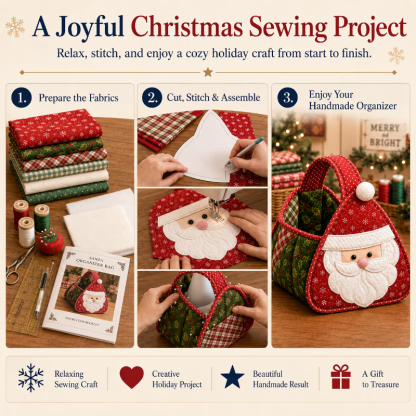 Christmas Quilted Carry Basket Sewing Kit