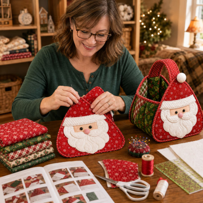 Christmas Quilted Carry Basket Sewing Kit