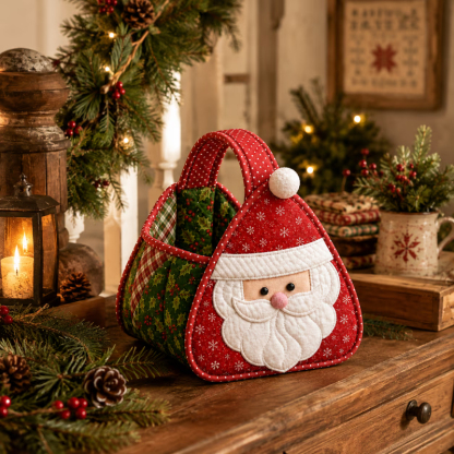 Christmas Quilted Carry Basket Sewing Kit